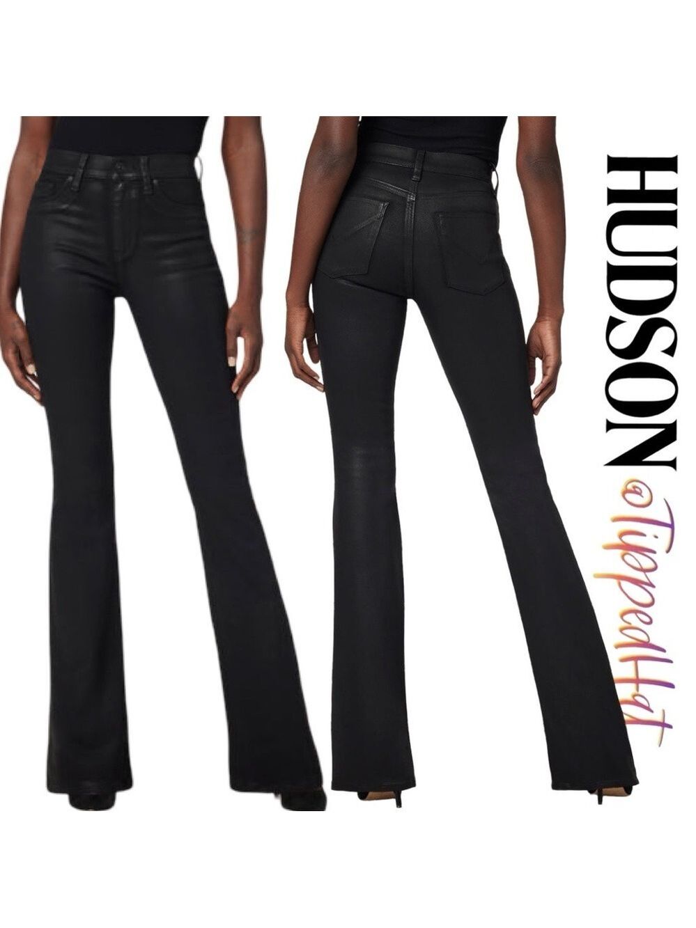 NWT $225 Hudson Barbara High-Rise Bootcut Jean Noir Coated 34.5” Inseam (Tall) - Picture 16 of 16